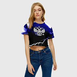 Футболка 3D укороченная женская Россия шторм и молнии, цвет: 3D-принт — фото 2