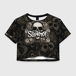 Женский топ Slipknot на фоне черепа в очках и наушниках