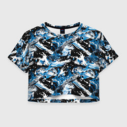 Футболка 3D укороченная женская Выдры в речке на волнах - паттерн, цвет: 3D-принт