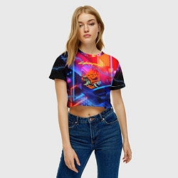 Футболка 3D укороченная женская Cyberpunk logo - neon geometry, цвет: 3D-принт — фото 2