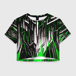 Женский топ Зелёно-белые вертикальные полосы на чёрном фоне