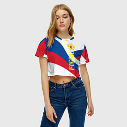 Футболка 3D укороченная женская Флаг России, паттерн, цвет: 3D-принт — фото 2