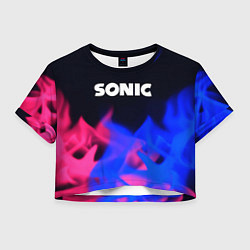 Футболка 3D укороченная женская Sonic neon flame, цвет: 3D-принт