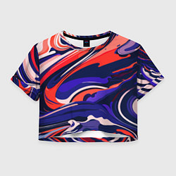 Футболка 3D укороченная женская Абстракция разводов разноцветная, цвет: 3D-принт