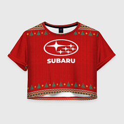 Футболка 3D укороченная женская Subaru new year, цвет: 3D-принт