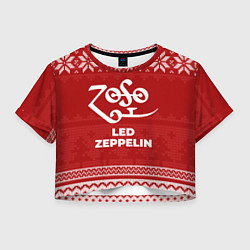 Футболка 3D укороченная женская Новогодний Led Zeppelin, цвет: 3D-принт