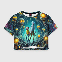 Футболка 3D укороченная женская Морти и Рик в пещере ужасов, цвет: 3D-принт