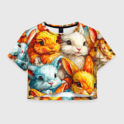 Футболка 3D укороченная женская Милые зайки, цвет: 3D-принт