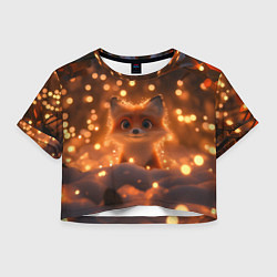 Футболка 3D укороченная женская Лисичка в желтых огоньках, цвет: 3D-принт