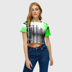 Футболка 3D укороченная женская Зелёно-чёрный гранж на белом фоне, цвет: 3D-принт — фото 2