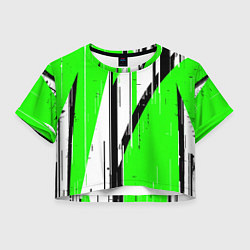 Футболка 3D укороченная женская Black and white vertical stripes on a green backgr, цвет: 3D-принт