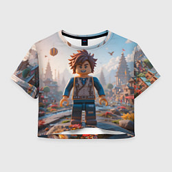 Футболка 3D укороченная женская Роблокс в игровой стране, цвет: 3D-принт