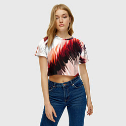 Футболка 3D укороченная женская Чёрно-красные острые полосы на белом фоне, цвет: 3D-принт — фото 2