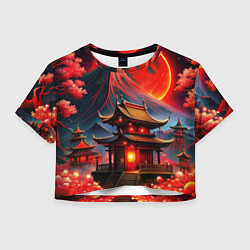 Футболка 3D укороченная женская Japan red nature, цвет: 3D-принт