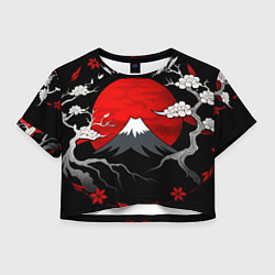 Футболка 3D укороченная женская Японский вулкан, цвет: 3D-принт