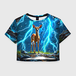 Футболка 3D укороченная женская Олененок в разрядах молний, цвет: 3D-принт