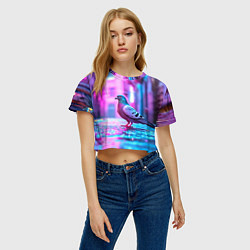 Футболка 3D укороченная женская Голубь в ярком городе, цвет: 3D-принт — фото 2