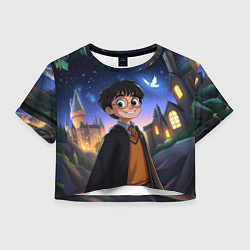 Футболка 3D укороченная женская Счастливый Гарри Поттер, цвет: 3D-принт