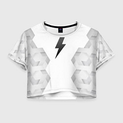 Футболка 3D укороченная женская AC DC white poly, цвет: 3D-принт