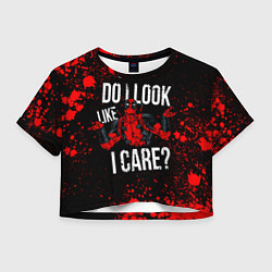 Футболка 3D укороченная женская Дэдпул - красные брызги, цвет: 3D-принт