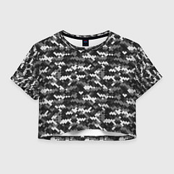 Футболка 3D укороченная женская Серая пиксельная текстура, цвет: 3D-принт