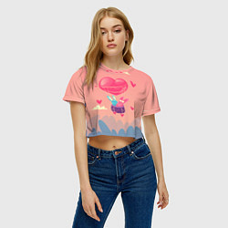 Футболка 3D укороченная женская Зайки на шаре, цвет: 3D-принт — фото 2