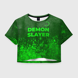 Футболка 3D укороченная женская Demon Slayer - green gradient посередине, цвет: 3D-принт