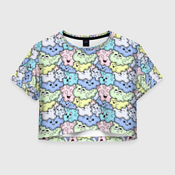 Футболка 3D укороченная женская Милые облачка мультяшные, цвет: 3D-принт