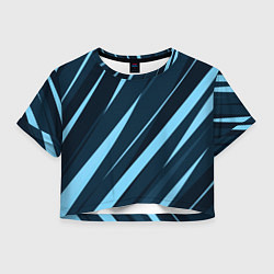 Футболка 3D укороченная женская Тёмный бирюзовый контрастные полосы, цвет: 3D-принт