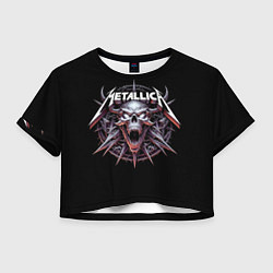 Футболка 3D укороченная женская Metallica - cool skull with horns, цвет: 3D-принт
