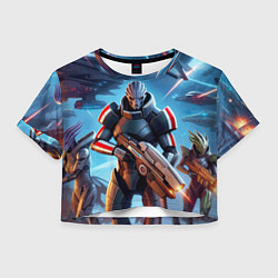 Футболка 3D укороченная женская Mass Effect - space fantasy, цвет: 3D-принт