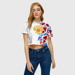 Футболка 3D укороченная женская Герб России - фрагментация цветов, цвет: 3D-принт — фото 2