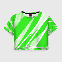 Футболка 3D укороченная женская Яблочный зелёный абстракция с полосами, цвет: 3D-принт