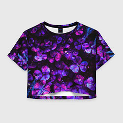 Футболка 3D укороченная женская Флуоресцентные цветы, цвет: 3D-принт