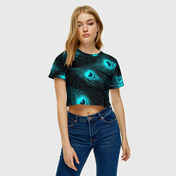 Футболка 3D укороченная женская Светящиеся перья павлина паттерн, цвет: 3D-принт — фото 2
