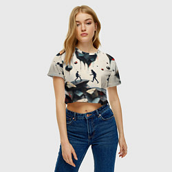 Футболка 3D укороченная женская Сюрреалистичные люди и камни, цвет: 3D-принт — фото 2