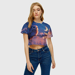 Футболка 3D укороченная женская Сова на фоне ночного неба, цвет: 3D-принт — фото 2