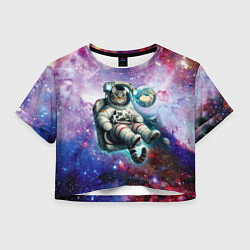 Футболка 3D укороченная женская Brave cat in space - ai art, цвет: 3D-принт
