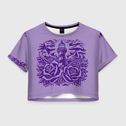 Футболка 3D укороченная женская Маяк с розами и корабли, цвет: 3D-принт