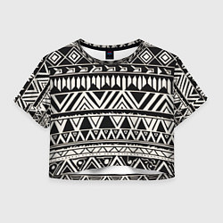 Футболка 3D укороченная женская Черно белый орнамент в этническом стиле, цвет: 3D-принт