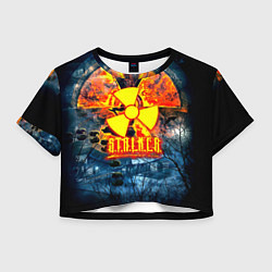Футболка 3D укороченная женская Stalker огненное лого чернобыль, цвет: 3D-принт