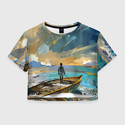 Футболка 3D укороченная женская Мальчик и лодка, цвет: 3D-принт