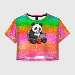 Женский топ Панда с кофе за ноутом