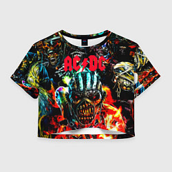 Футболка 3D укороченная женская ACDC рок монстры, цвет: 3D-принт