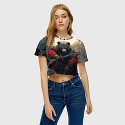 Футболка 3D укороченная женская Медведь самурай, цвет: 3D-принт — фото 2