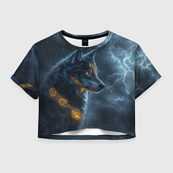 Футболка 3D укороченная женская Волк фэнтези стиль, цвет: 3D-принт