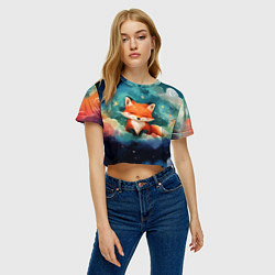 Футболка 3D укороченная женская Лисенок на облаках, цвет: 3D-принт — фото 2