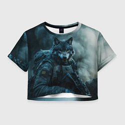 Футболка 3D укороченная женская Волк солдат, цвет: 3D-принт