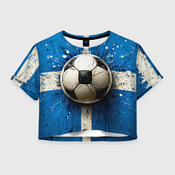 Футболка 3D укороченная женская Футбольный мяч на синем, цвет: 3D-принт