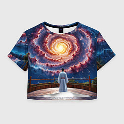 Футболка 3D укороченная женская Айкидоист в космосе, цвет: 3D-принт